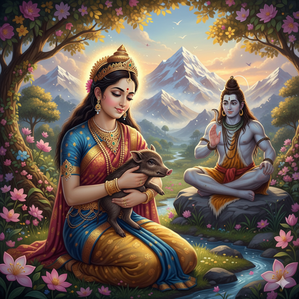 Maa Parvati adopting a Boar